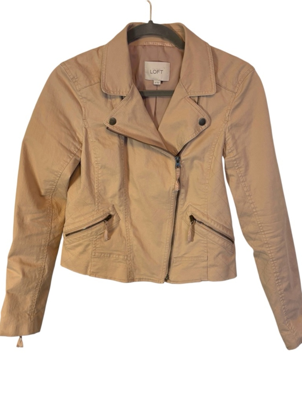 LOFT Beige Cropped Moto Jacket cotton Size XS